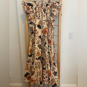 Ulla Johnson Cream Maxi Dress with Navy and Rust Floral Print